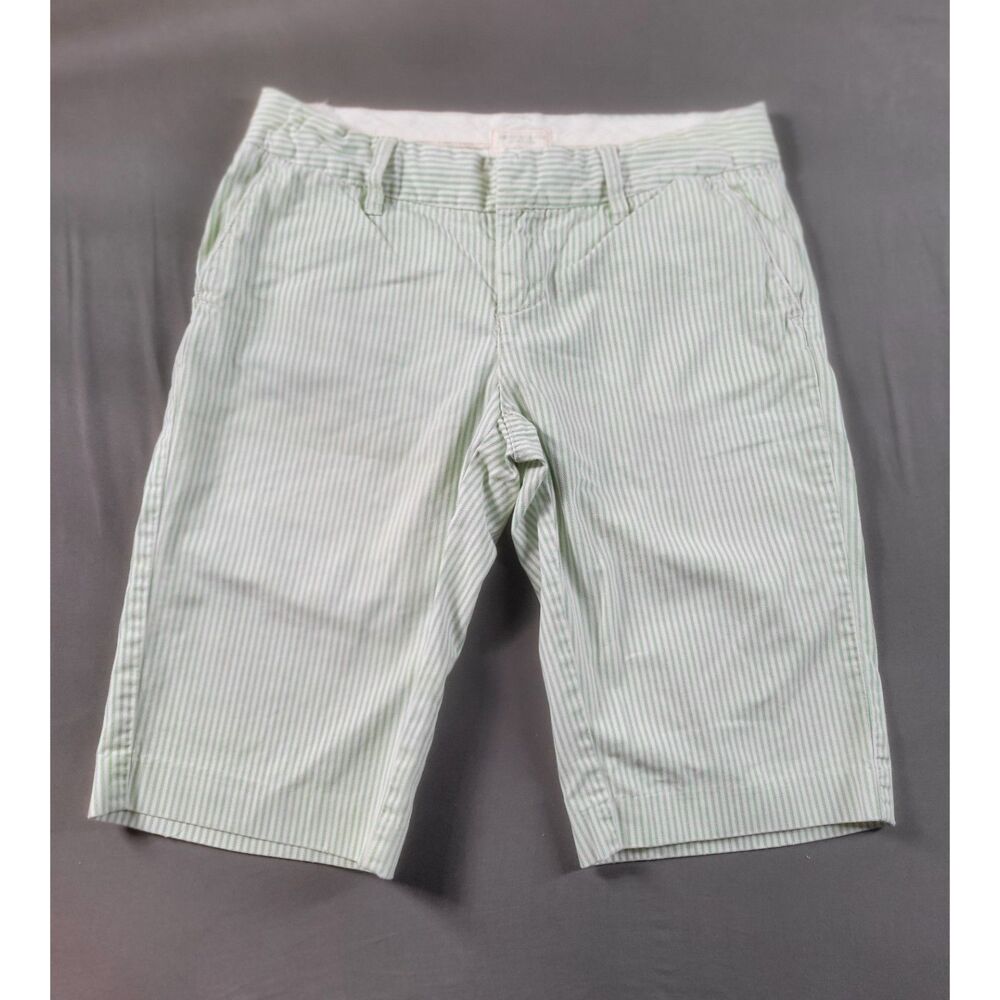 American Eagle Striped Seersucker Bermuda Shorts Size 2 Green White Y2K Preppy